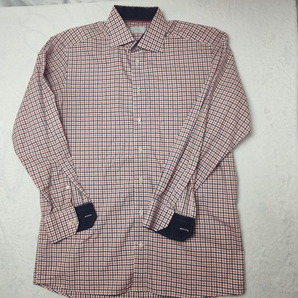 Eton Shirt Mens 16 41 Orange Blue Check Contemporary Fit Dress Button Up - Picture 2 of 12